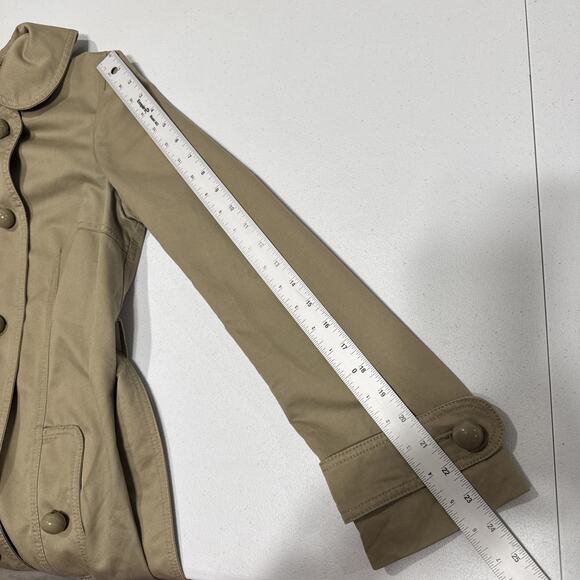 MARC JACOBS Trench Coat Womens Size S Tan Military Collared Belted Pockets Lined - Picture 10 of 14